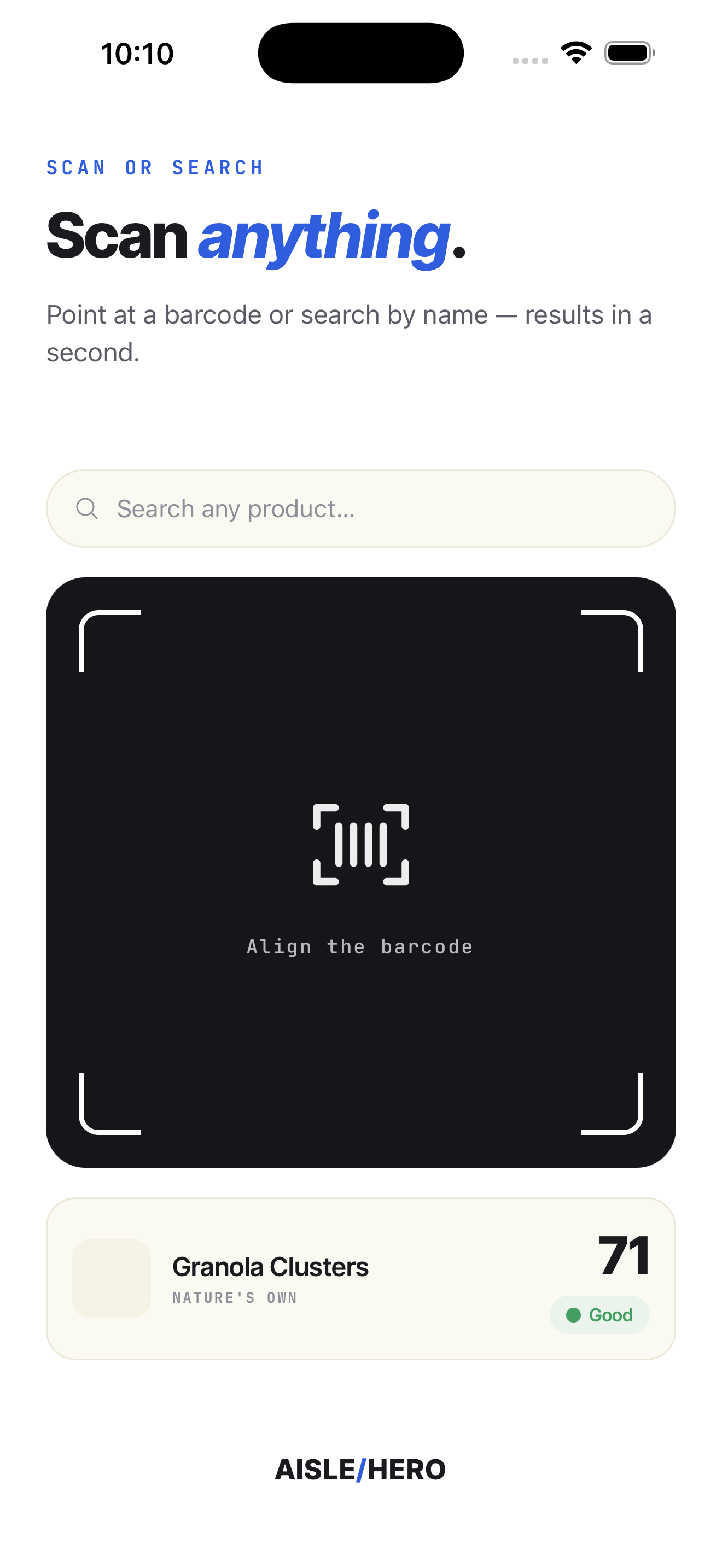 Scan a product screen